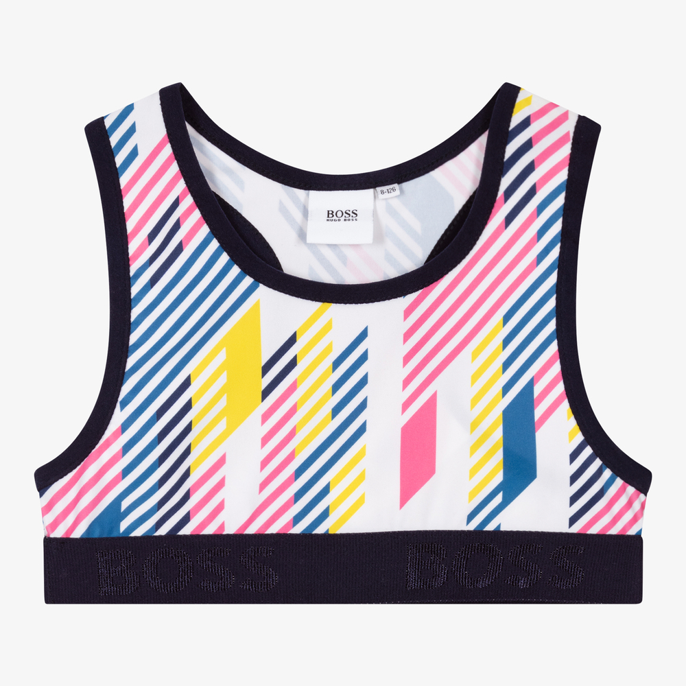 BOSS - Girls Striped Logo Sports Top | Childrensalon