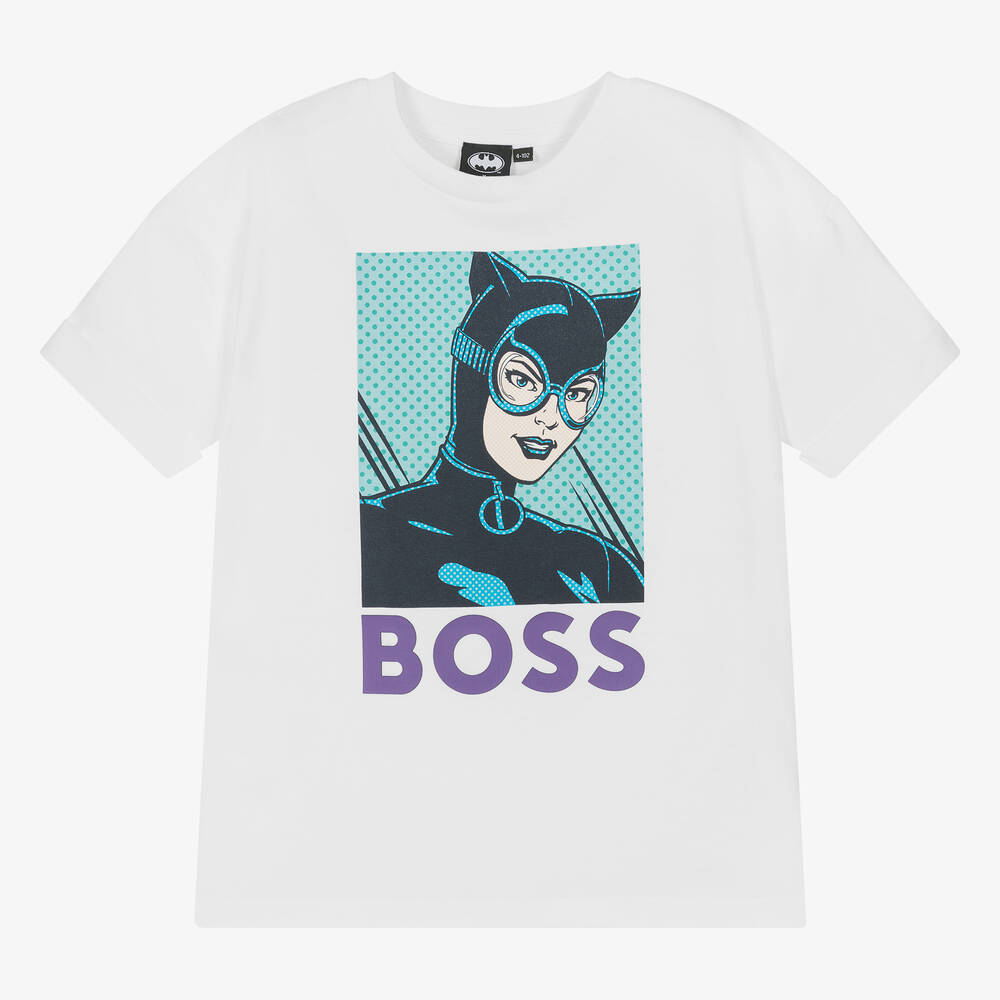 BOSS-Girls White Cotton Batgirl T-Shirt | Childrensalon Outlet