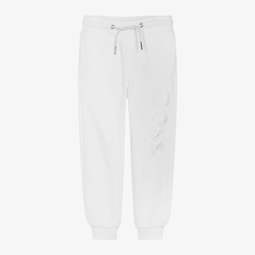 Girls White Cotton Joggers