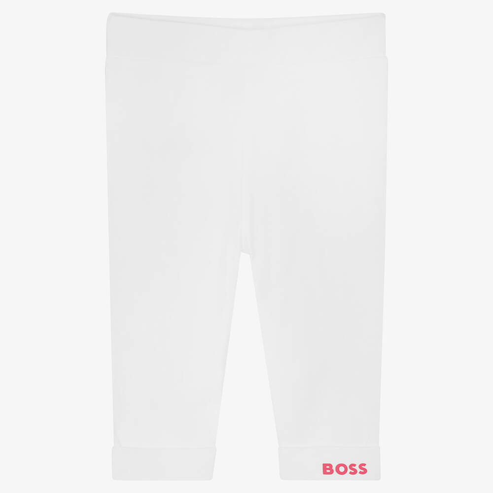 BOSS - Girls White Cotton Leggings | Childrensalon