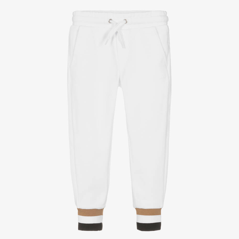 BOSS - Girls White Cotton Logo Joggers | Childrensalon