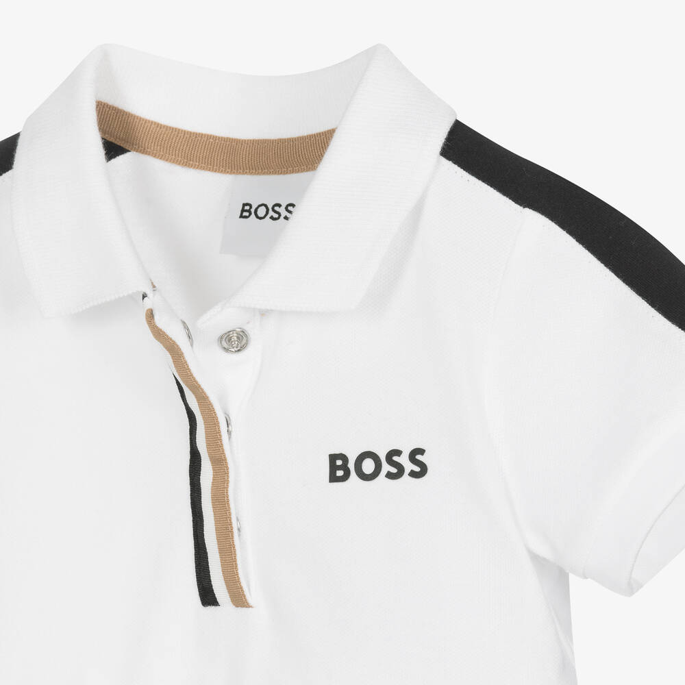 BOSS-Girls White Cotton Polo Shirt Dress | Childrensalon Outlet