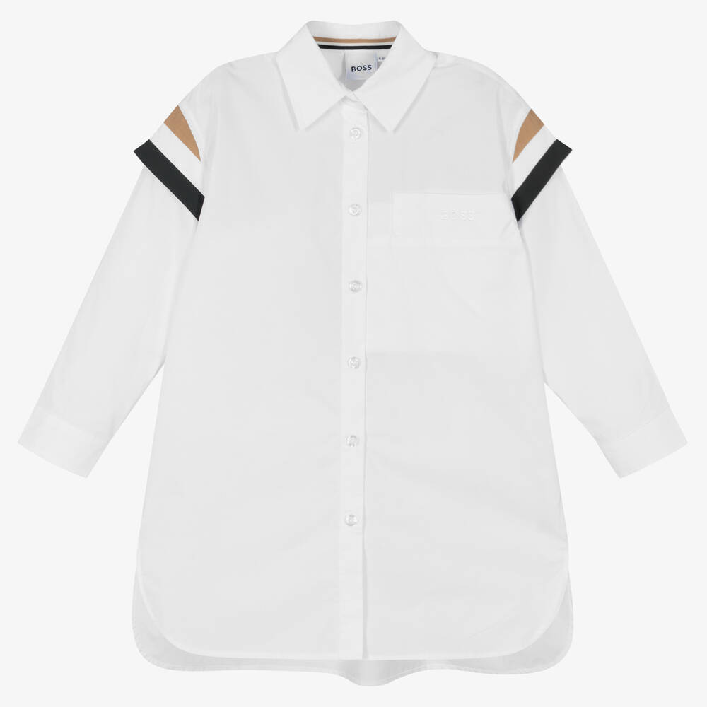 BOSS - Robe chemise blanche en coton fille | Childrensalon