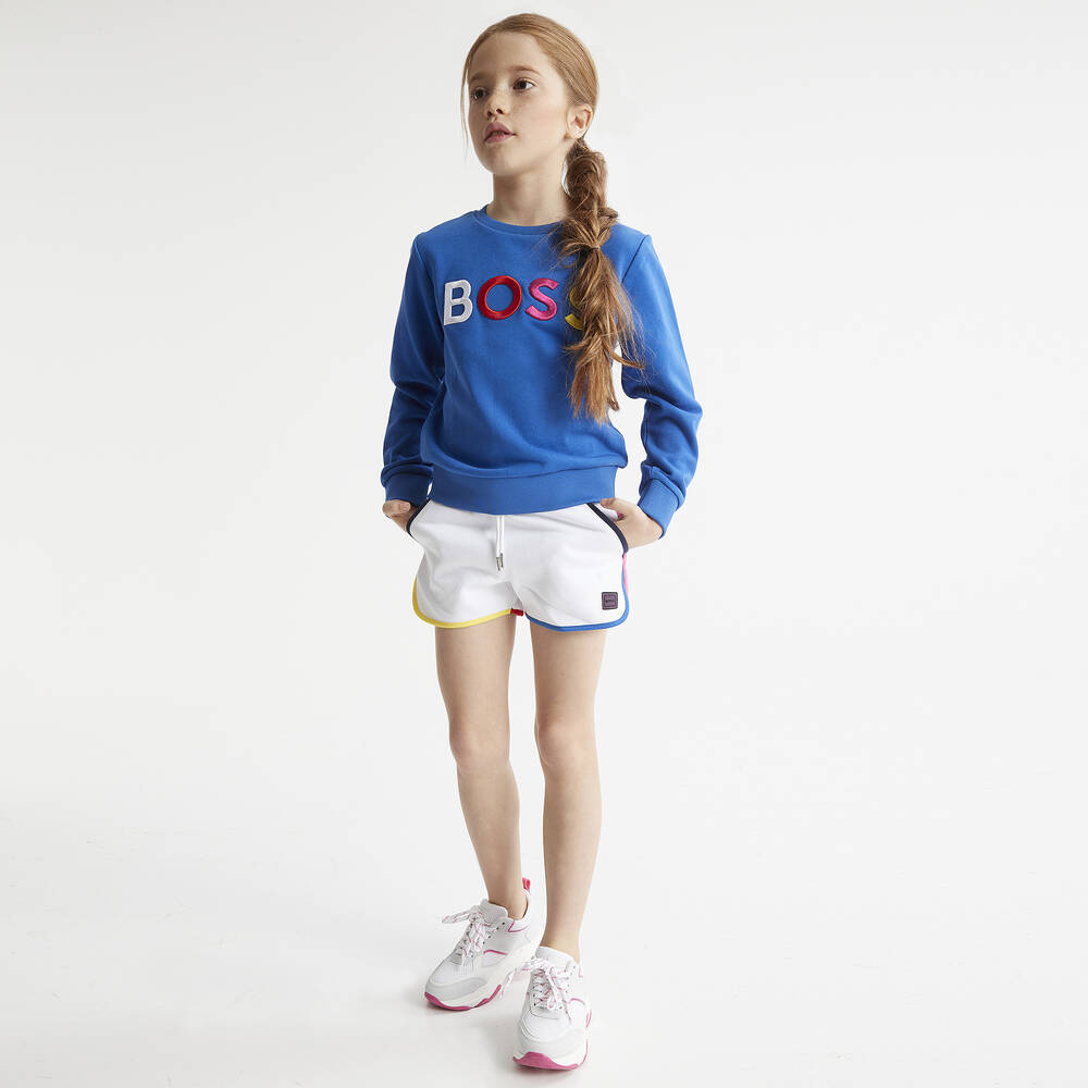 BOSS-Girls White Cotton Shorts | Childrensalon Outlet