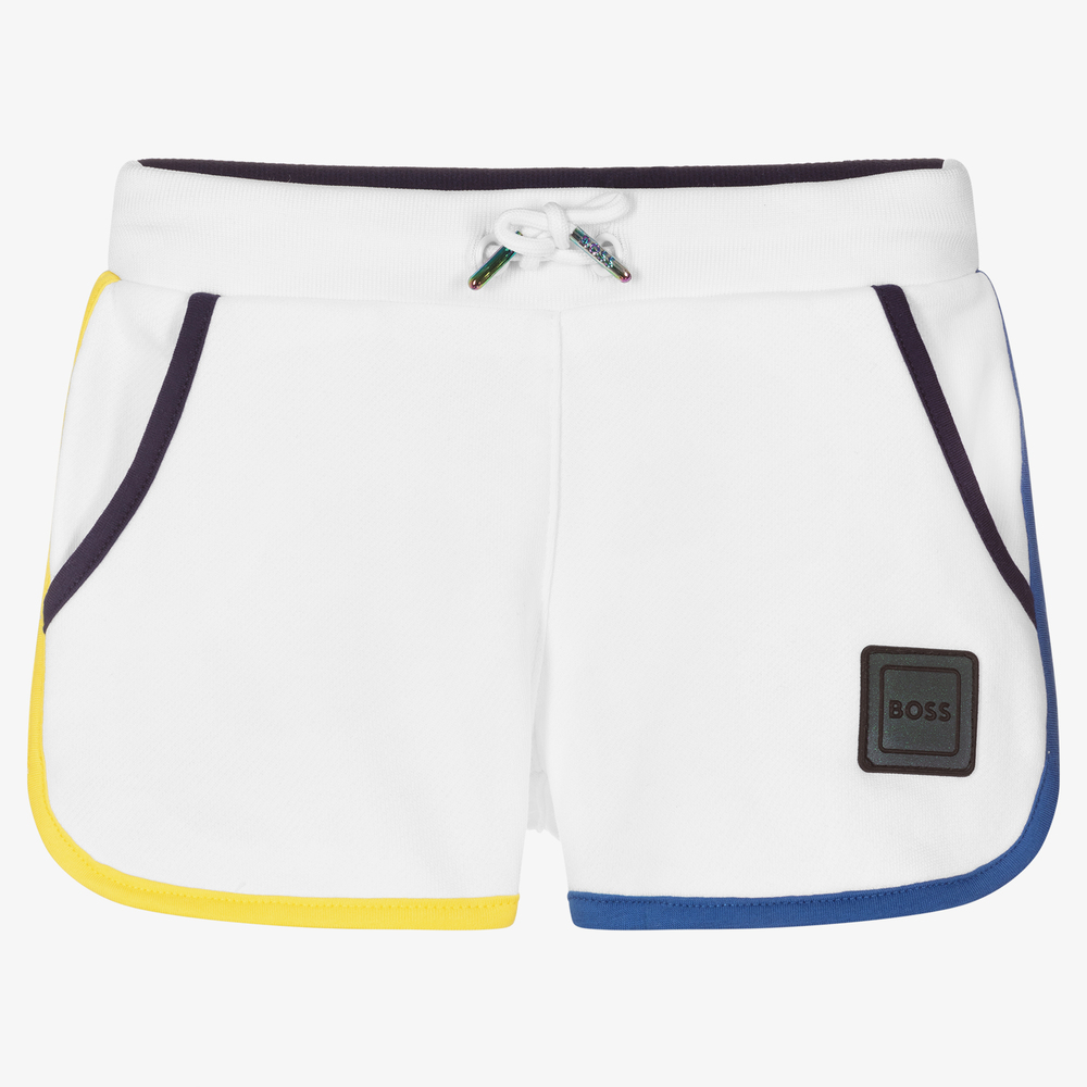 BOSS - Girls White Cotton Shorts | Childrensalon