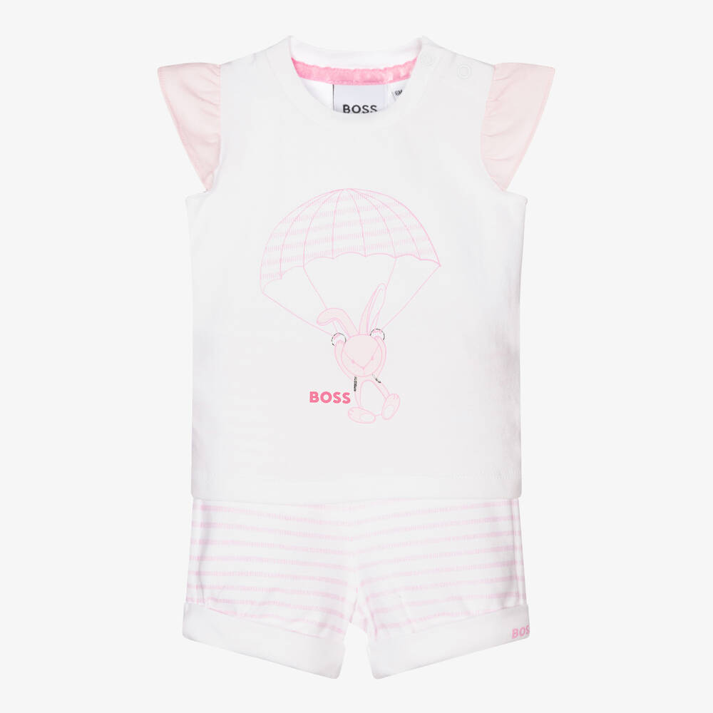 BOSS - Ensemble short coton blanc Fille | Childrensalon