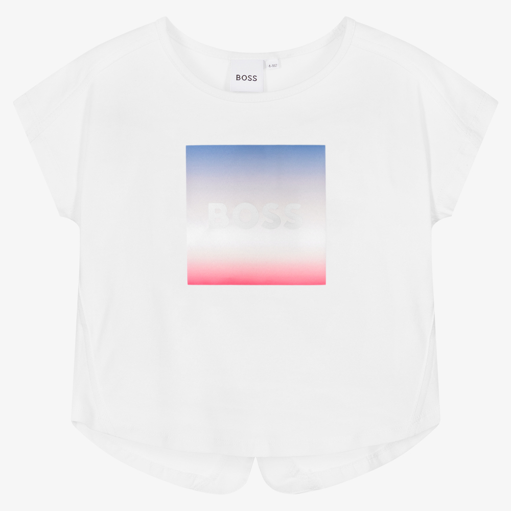 BOSS - T-shirt blanc en coton Fille | Childrensalon