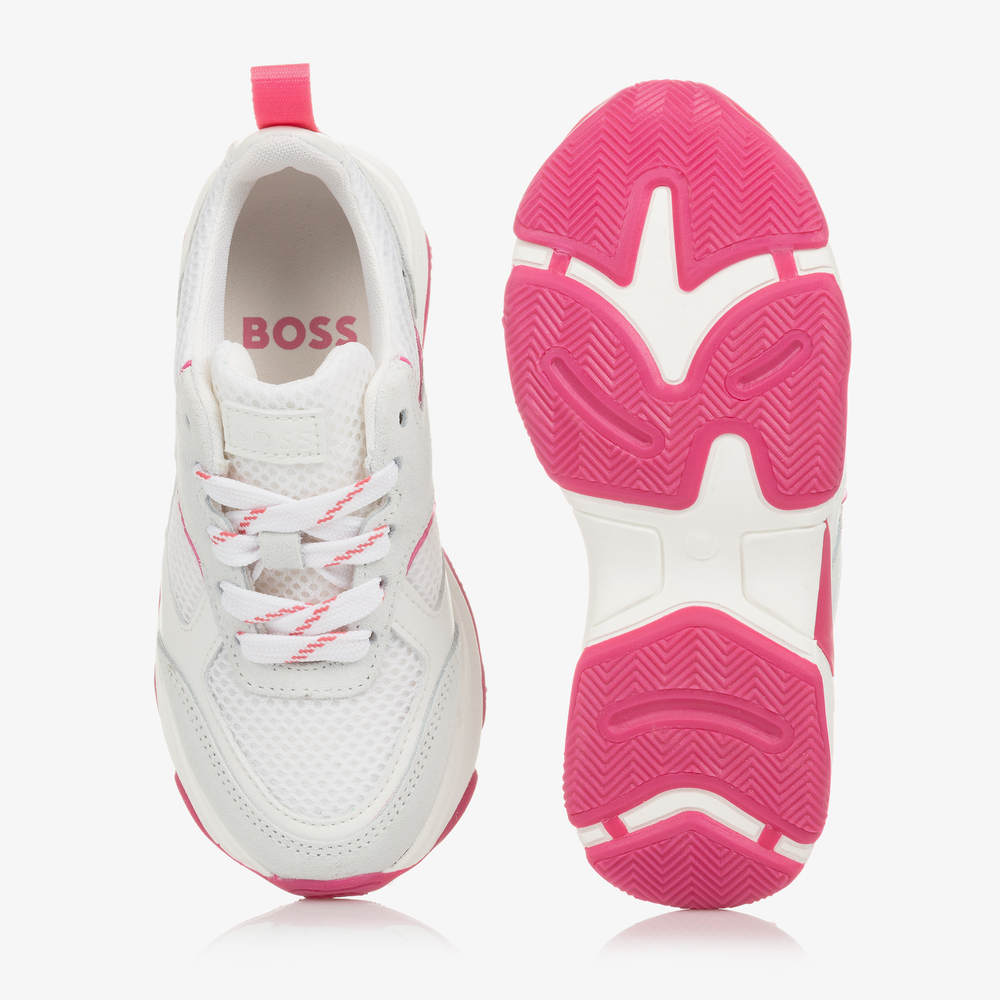 BOSS-Girls White Logo Trainers | Childrensalon Outlet