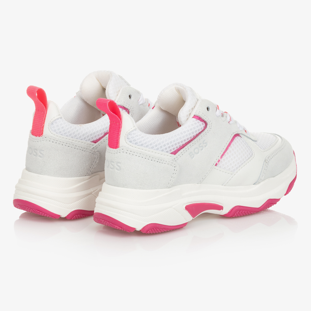 BOSS-Girls White Logo Trainers | Childrensalon Outlet
