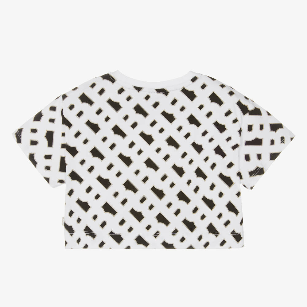 BOSS-Белая укороченная футболка с монограммой | Childrensalon Outlet