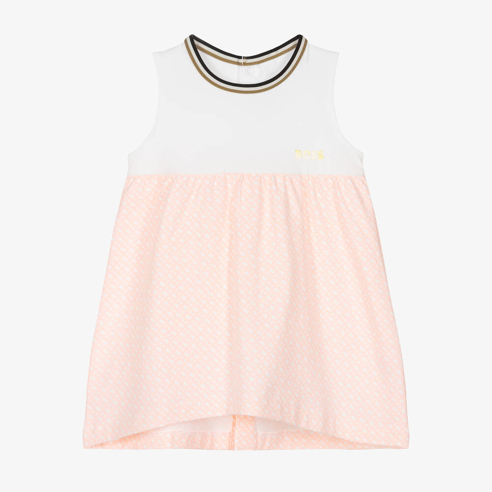 BOSS - Бело-розовое платье из хлопка | Childrensalon