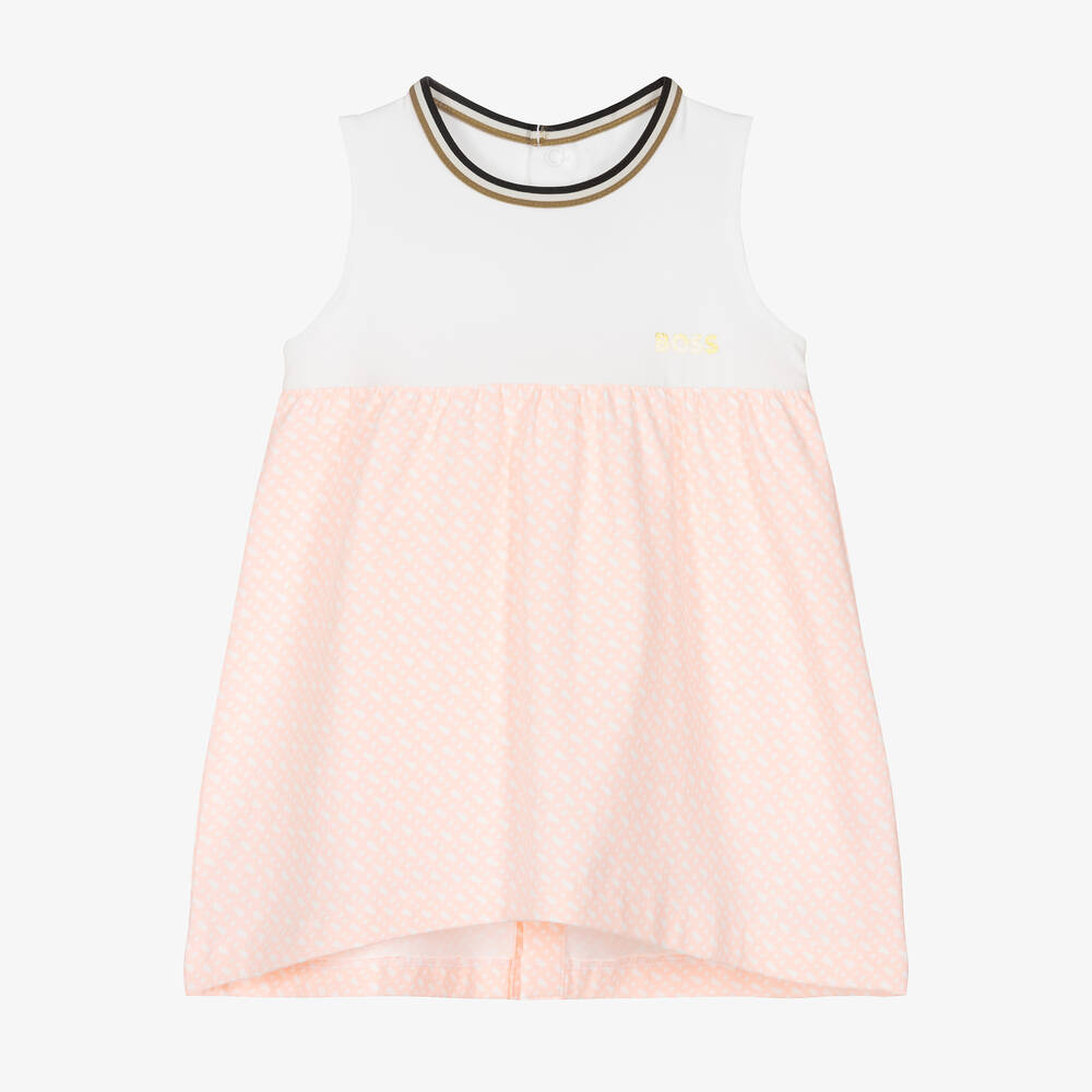 BOSS - Robe blanche et rose en coton fille | Childrensalon