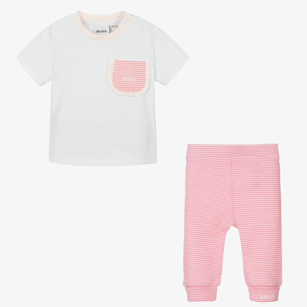 BOSS-Белый топ и розовые брюки из хлопка | Childrensalon Outlet