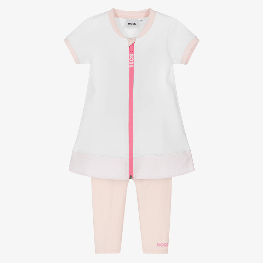 BOSS-Белое платье и розовые легинсы | Childrensalon Outlet