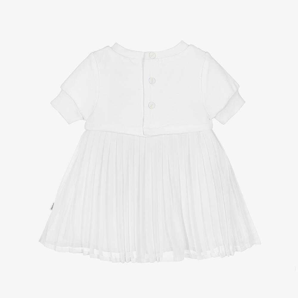 BOSS-فستان بكسرات أطفال بناتي قطن وشيفون لون أبيض | Childrensalon Outlet