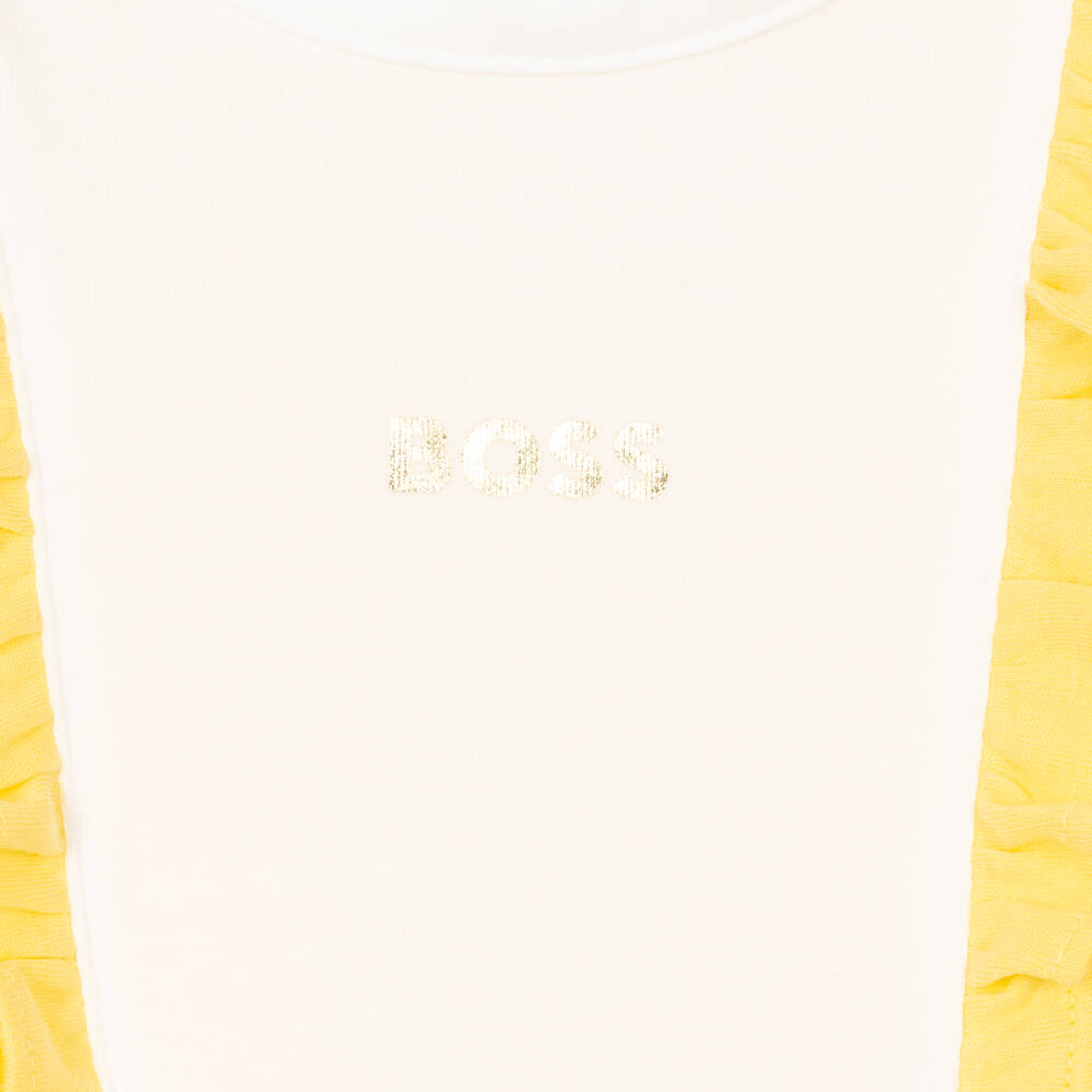 BOSS-Girls Yellow Cotton Logo Dress | Childrensalon Outlet