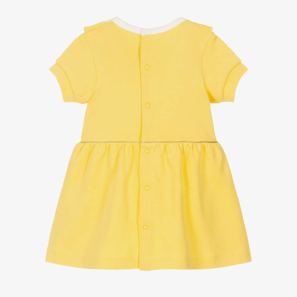 BOSS-Girls Yellow Cotton Logo Dress | Childrensalon Outlet