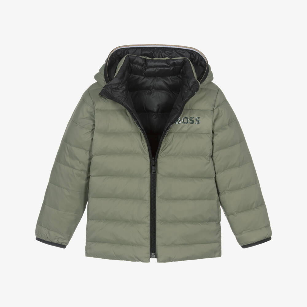 BOSS-Green & Black Reversible Puffer | Childrensalon Outlet