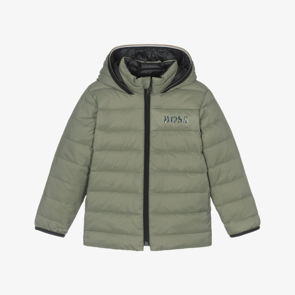 BOSS-Green & Black Reversible Puffer | Childrensalon Outlet