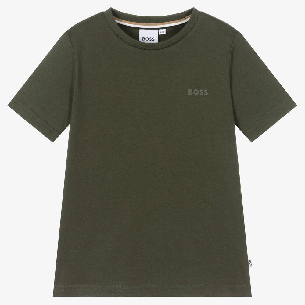 BOSS - Green Slim Fit Logo T-Shirt | Childrensalon