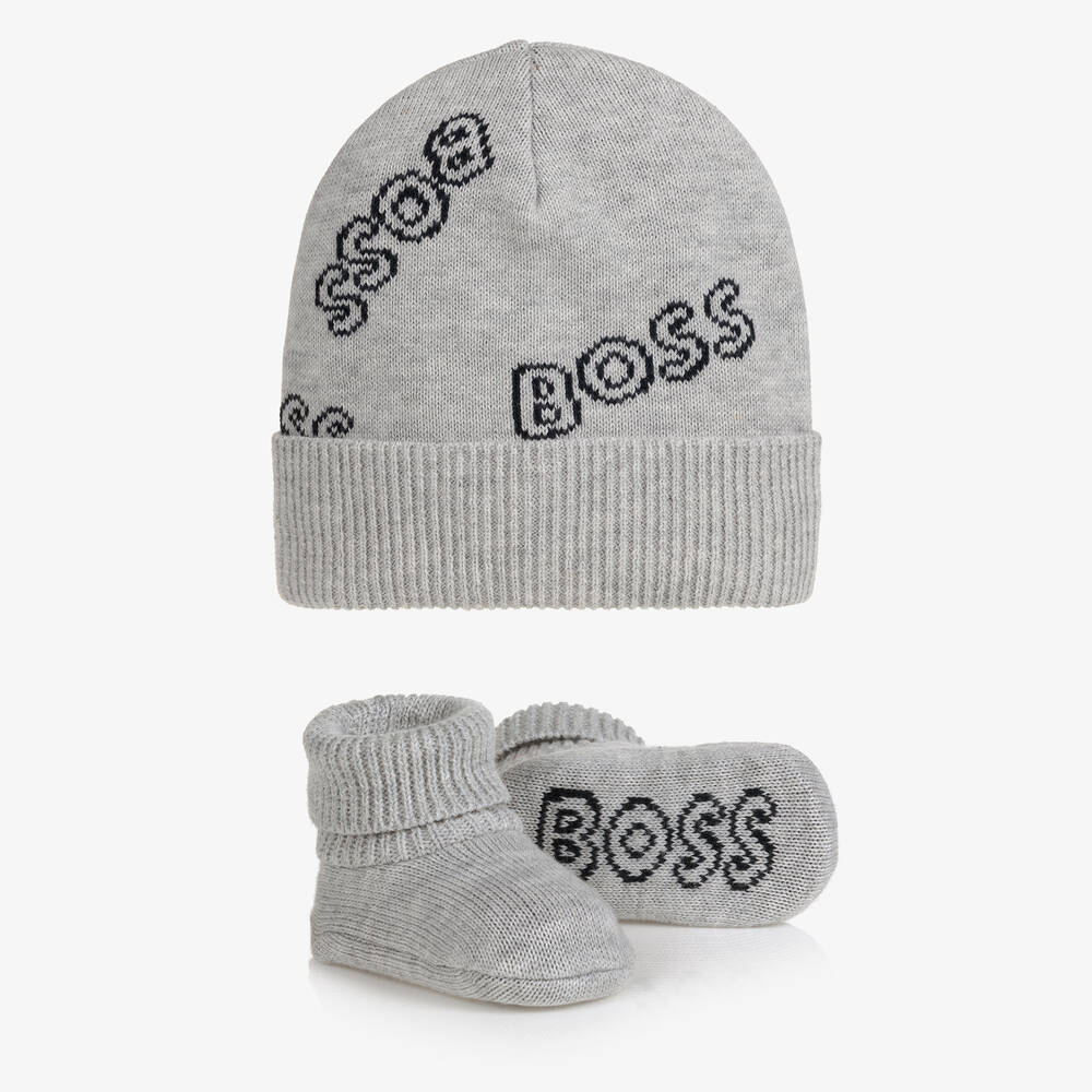 BOSS - Grey Cotton Hat Gift Set | Childrensalon