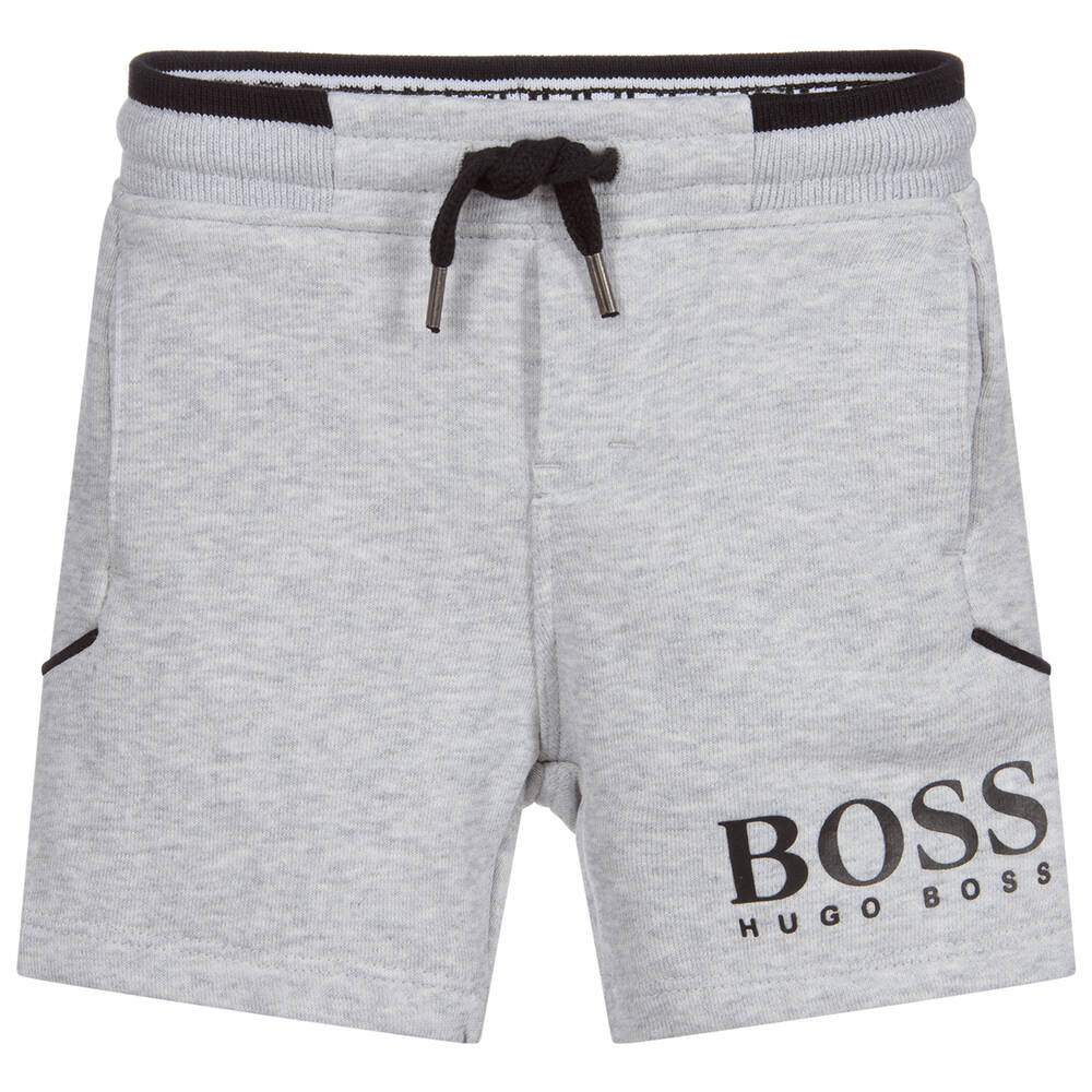 BOSS-شورت أطفال ولادي قطن جيرسي لون رمادي | Childrensalon Outlet