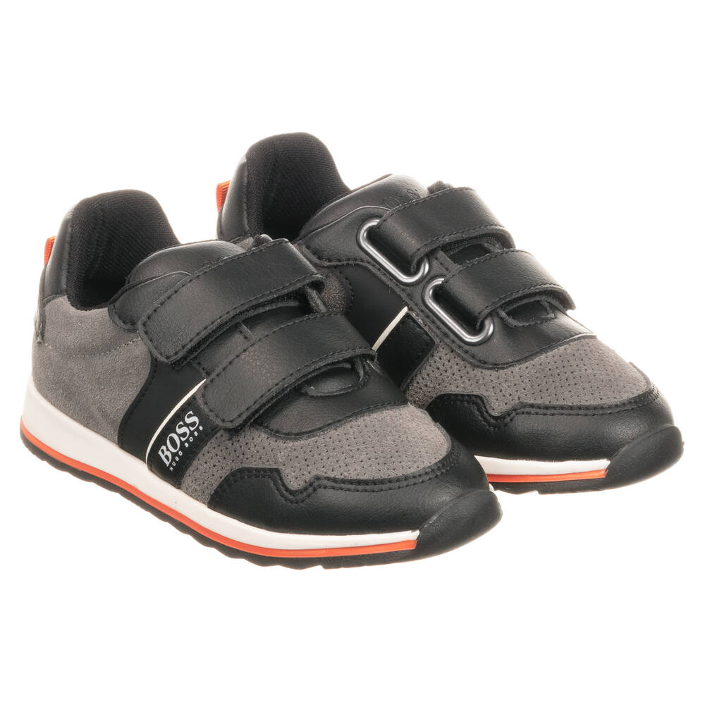 BOSS - Grey Leather Trainers | Childrensalon