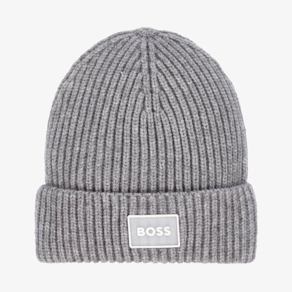 BOSS-قبعة صوف رمادية مريحة مضلعة | Childrensalon Outlet