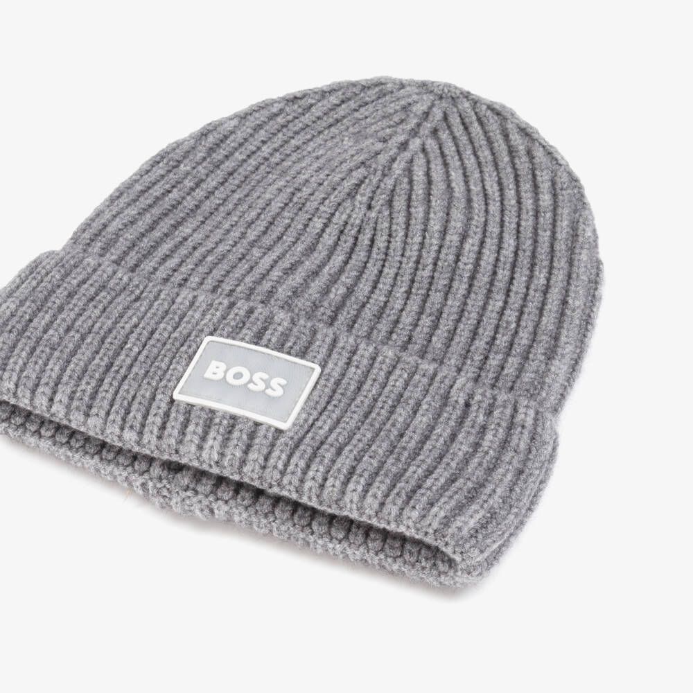 BOSS-قبعة صوف رمادية مريحة مضلعة | Childrensalon Outlet