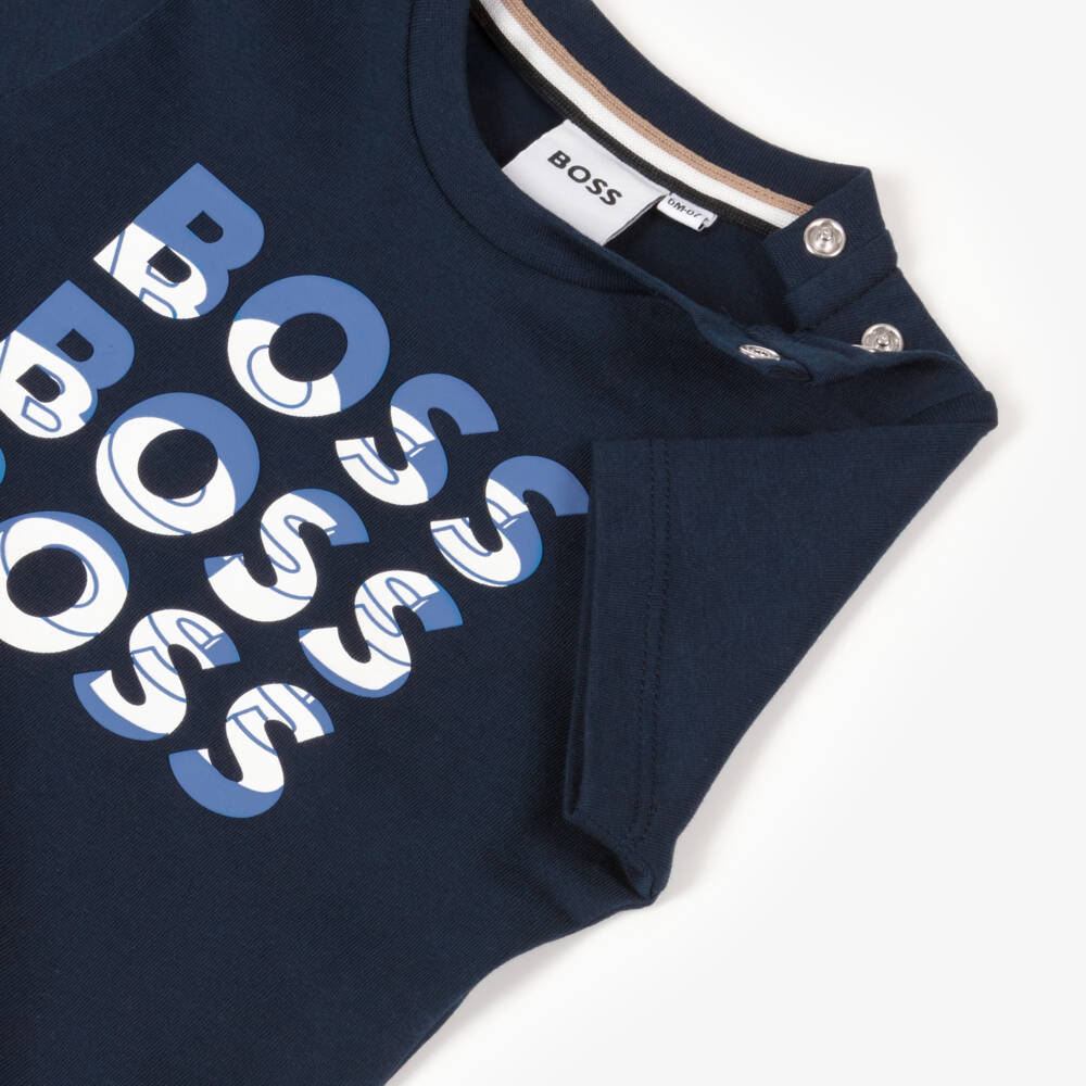 BOSS-Infant Boys Navy Cotton Tee | Childrensalon Outlet