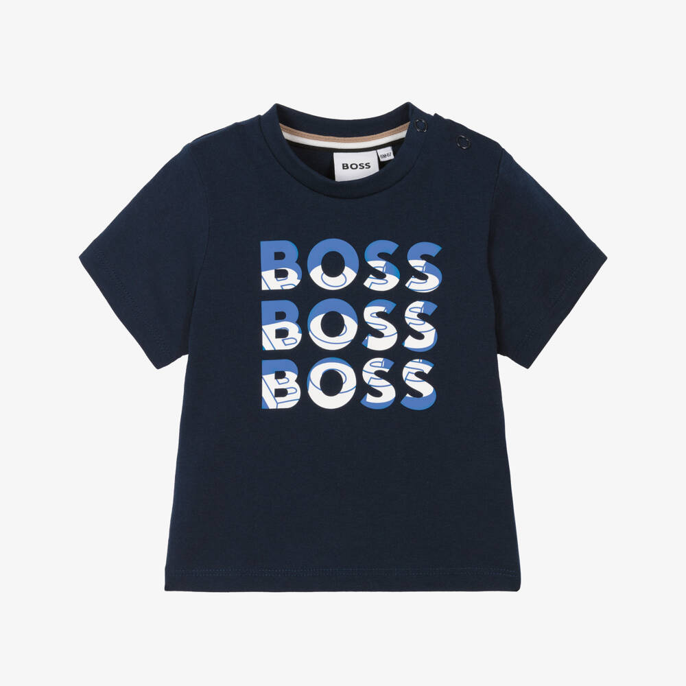 BOSS-Infant Boys Navy Cotton Tee | Childrensalon Outlet