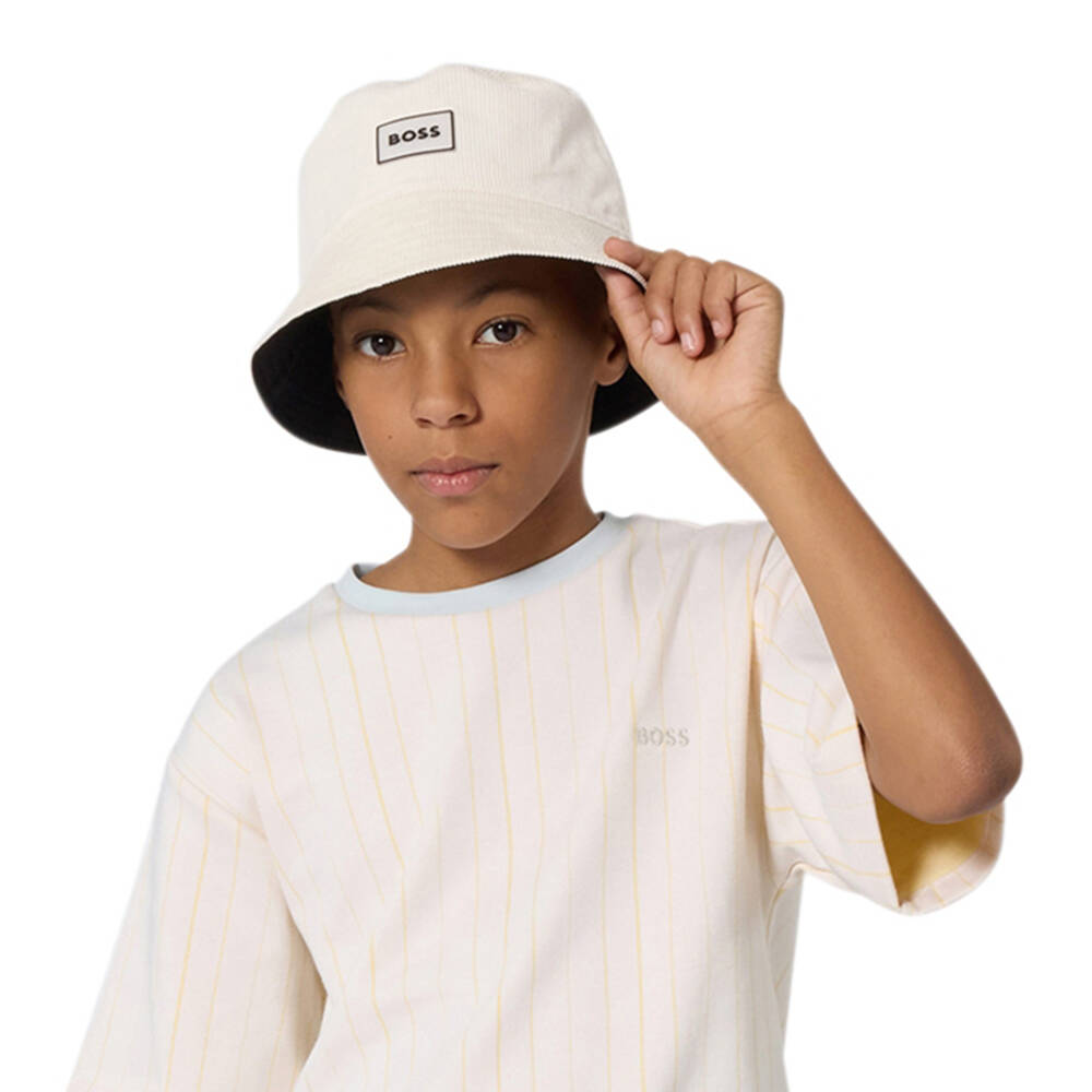 BOSS-Ivory & Black Reversible Bucket Hat | Childrensalon Outlet