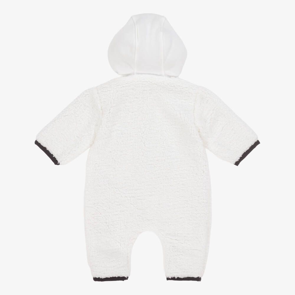 BOSS-Ivory Sherpa Fleece Pramsuit with Black Logo | Childrensalon Outlet