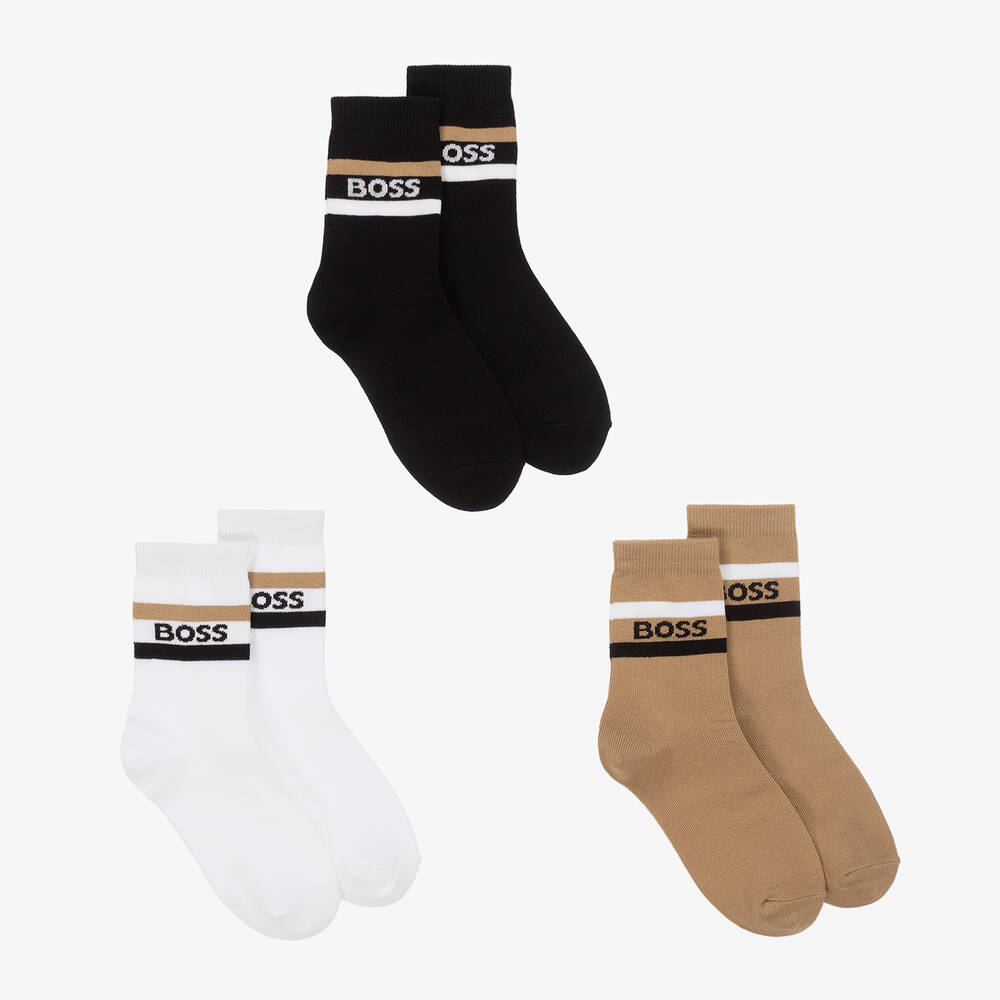 BOSS-Junior Boys Black & Beige Socks (3 Pack)  | Childrensalon Outlet