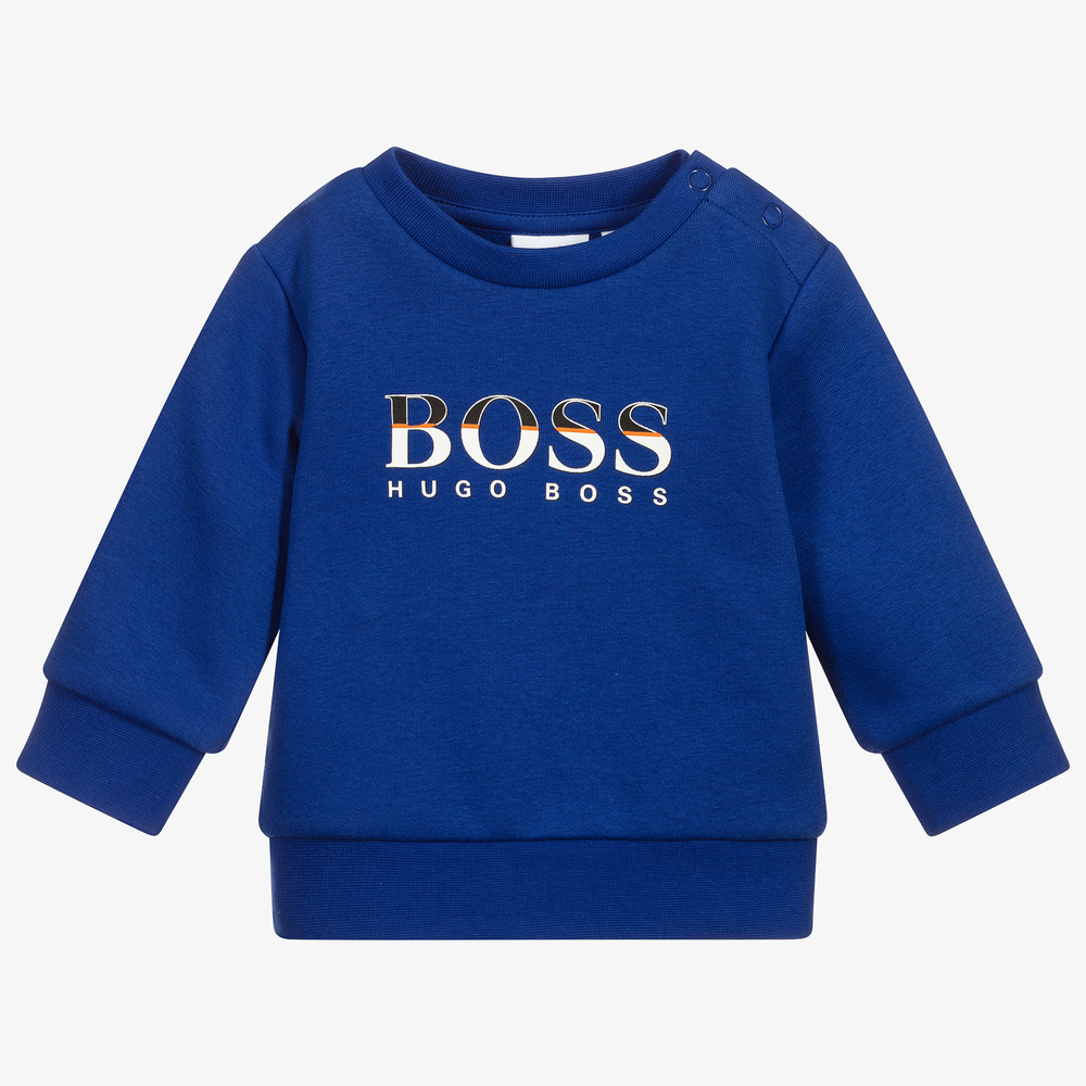 BOSS - Blue Cotton Logo Sweatshirt | Childrensalon