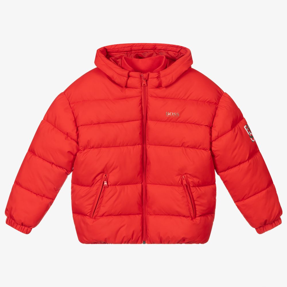 BOSS - Girls Red Logo Puffer Jacket | Childrensalon