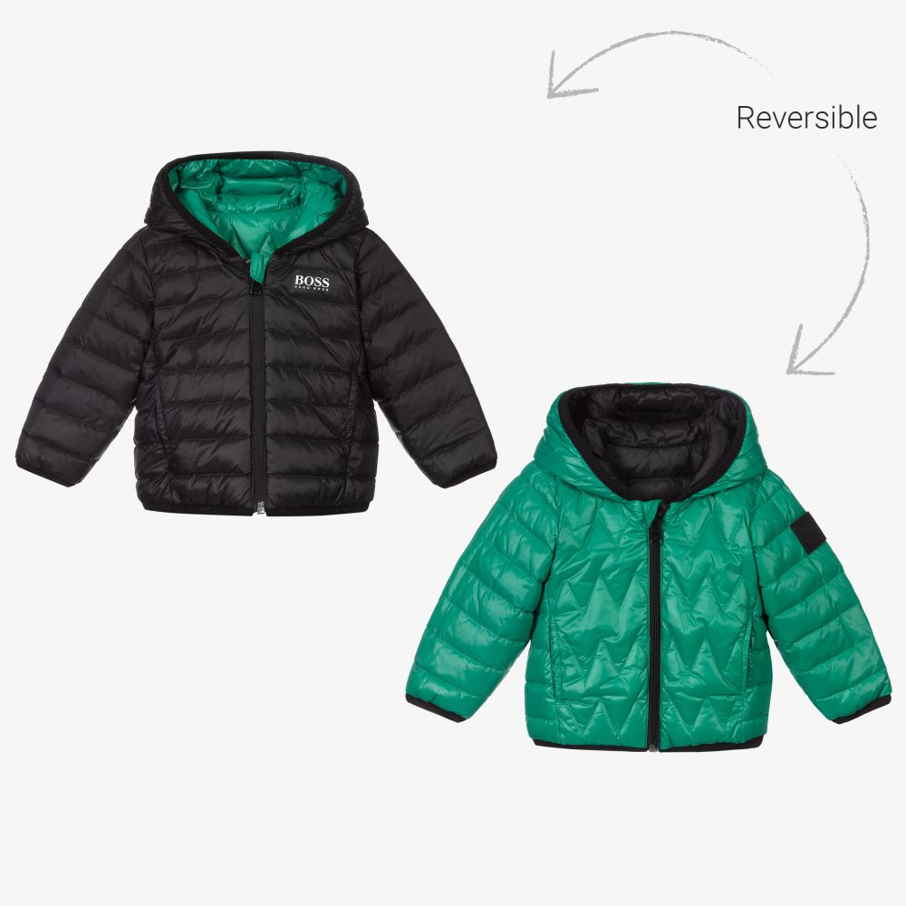BOSS - Green Reversible Puffer Jacket | Childrensalon