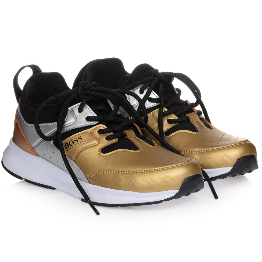 BOSS - Teen Gold Logo Trainers | Childrensalon