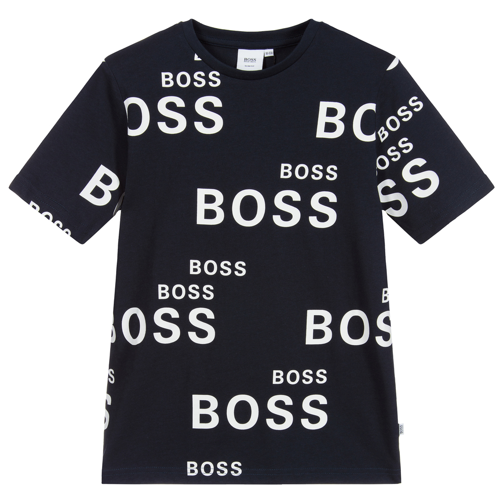 BOSS - Темно-синяя футболка с логотипом для подростков | Childrensalon