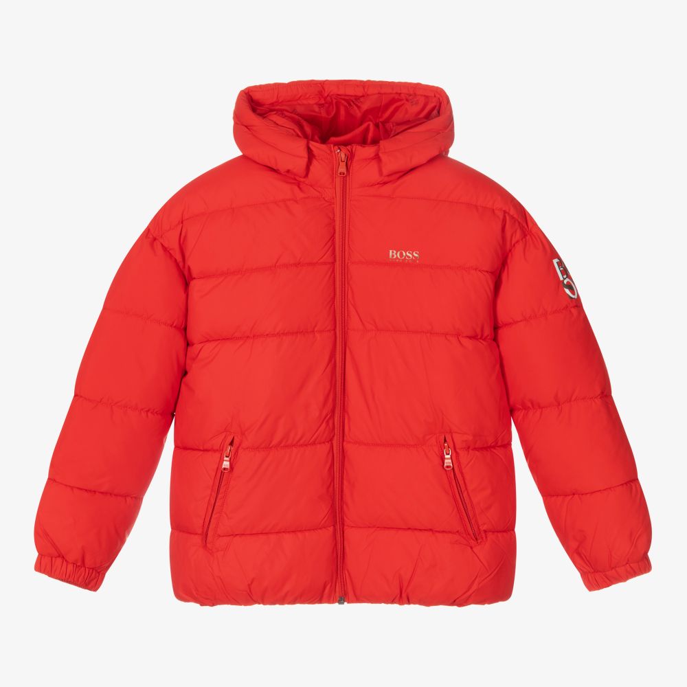 BOSS - Teen Red Logo Puffer Jacket | Childrensalon