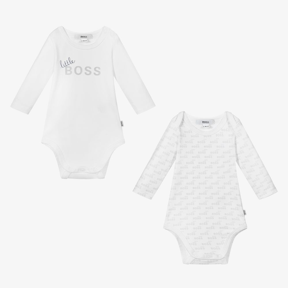 BOSS - White Cotton Bodyvests (2 Pack) | Childrensalon