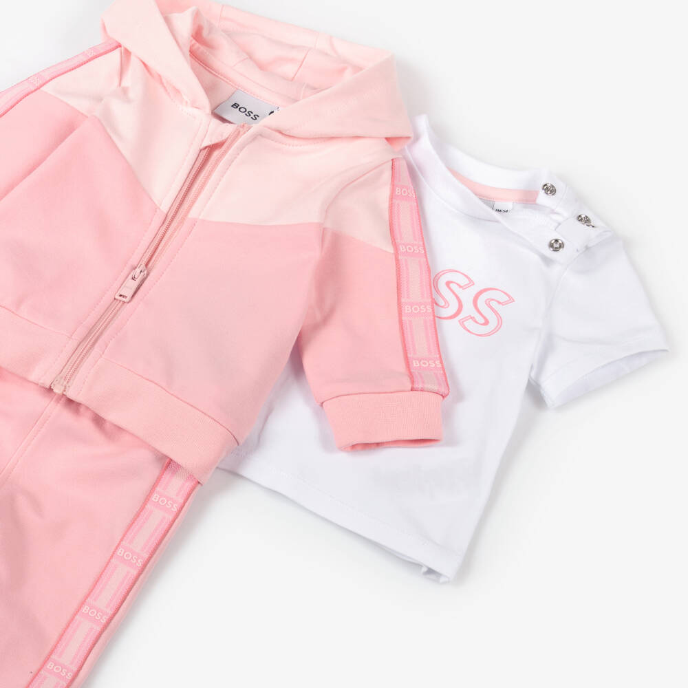 BOSS-Little Ladies Cotton Pink Hoodie Set | Childrensalon Outlet