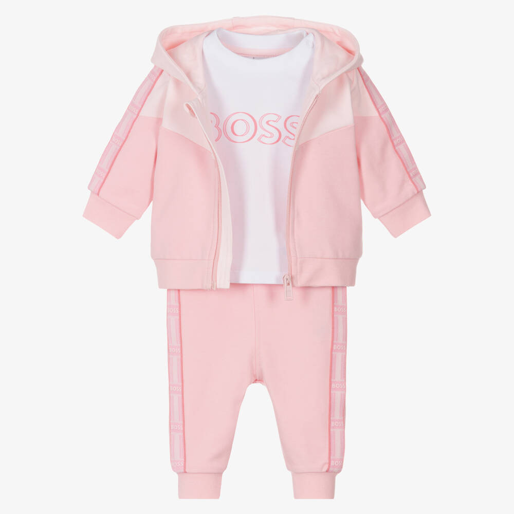 BOSS-Little Ladies Cotton Pink Hoodie Set | Childrensalon Outlet