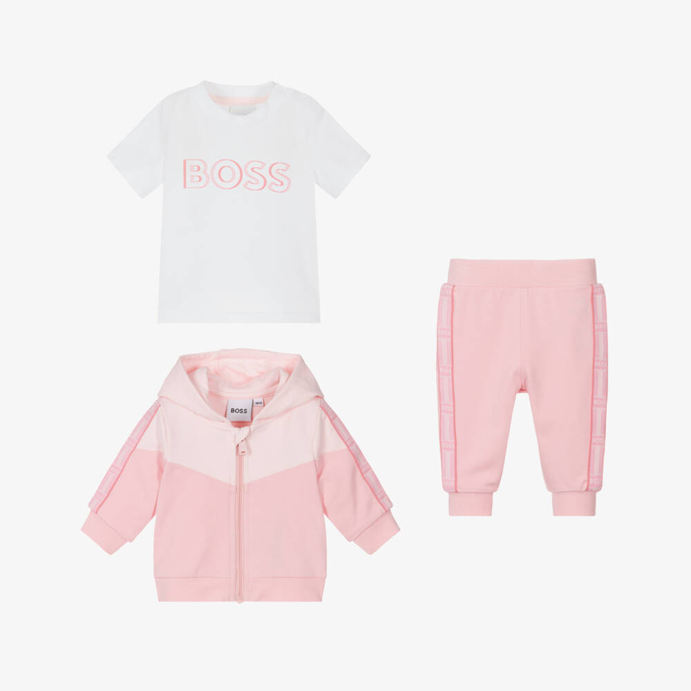 BOSS-Little Ladies Cotton Pink Hoodie Set | Childrensalon Outlet