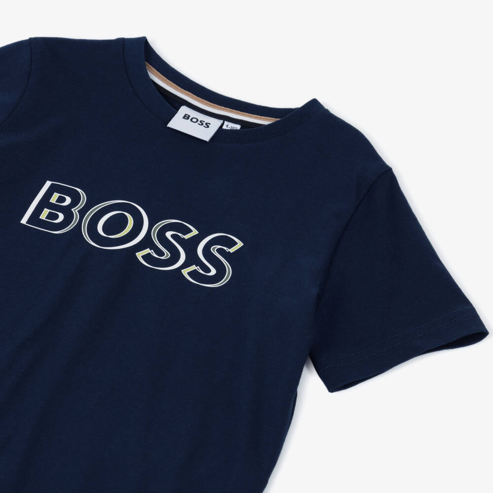 BOSS-Navy Blue Boys Cotton Tee | Childrensalon Outlet