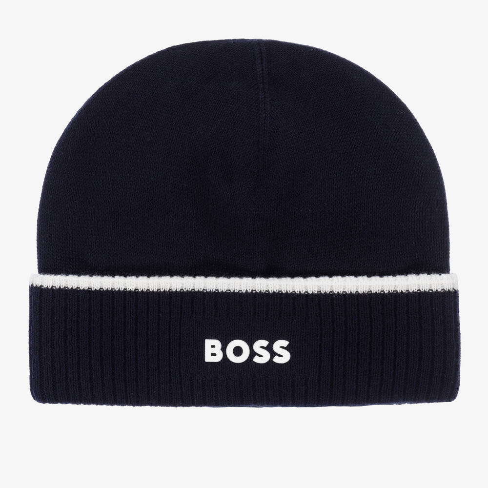 BOSS - Navyblaue Baumwoll-Beanie | Childrensalon