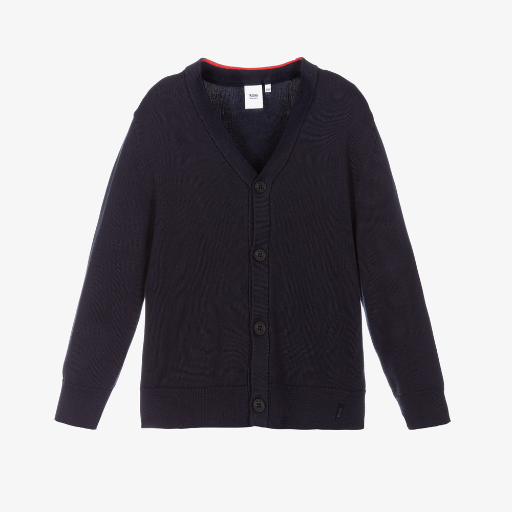 BOSS - Navy Blue Cotton Cardigan | Childrensalon