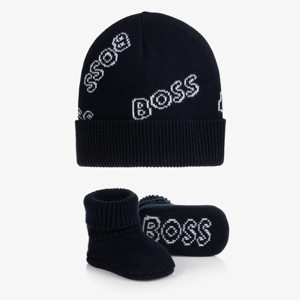 BOSS - Navy Blue Cotton Hat Gift Set | Childrensalon