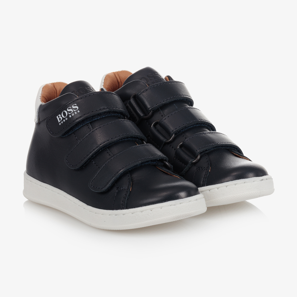 BOSS - Navy Blue High-Top Trainers | Childrensalon