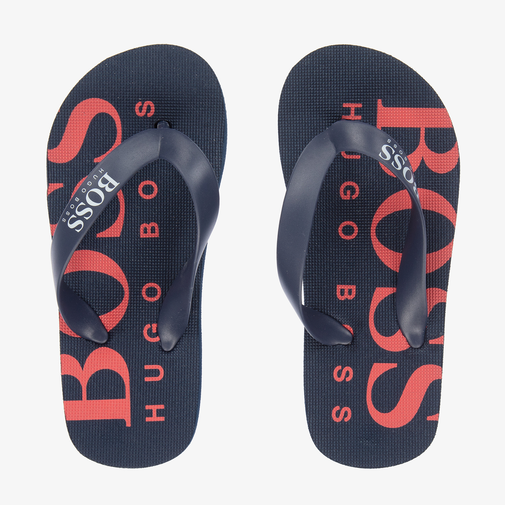 BOSS - Navy Blue Logo Flip-Flops | Childrensalon